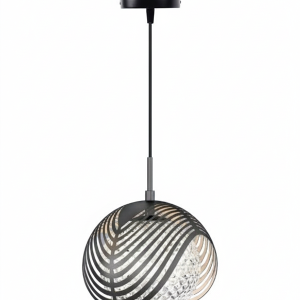 Black Globe Cage Pendant with Crystal Inner