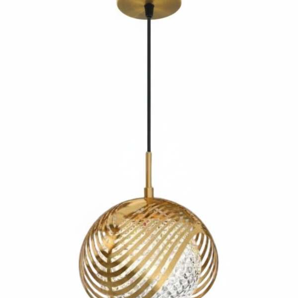 Gold Stripe Globe Crystal Pendant