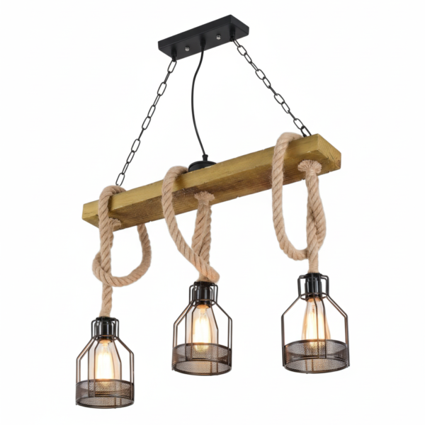 Rustic Wood Beam 3-Light Island Pendant