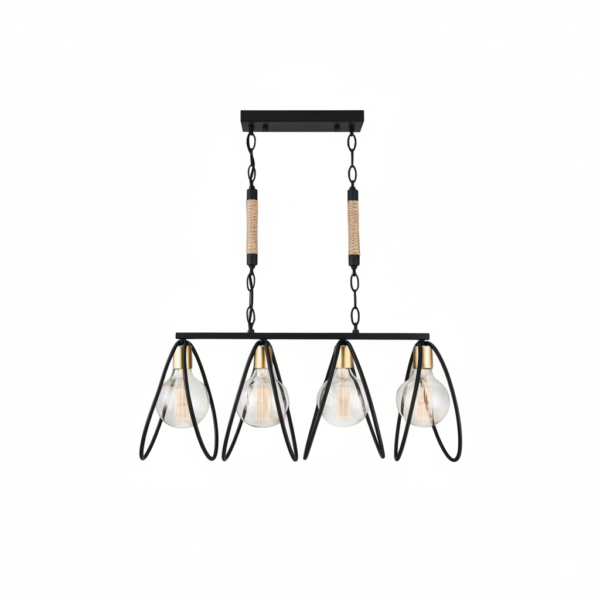 4-Light Black & Gold Industrial Bar Pendant