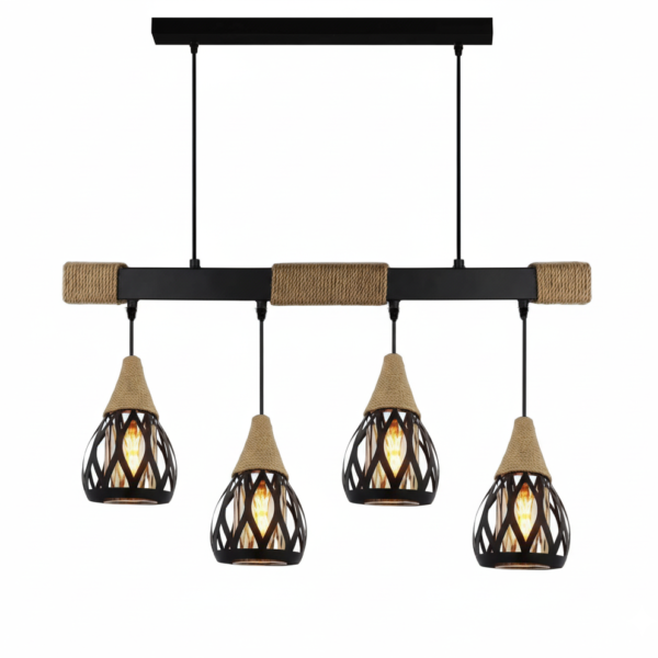 4-Light Rope-Wrapped Bar Island Pendant