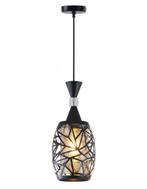 Black Geometric Vase Pendant with Crystal Insert