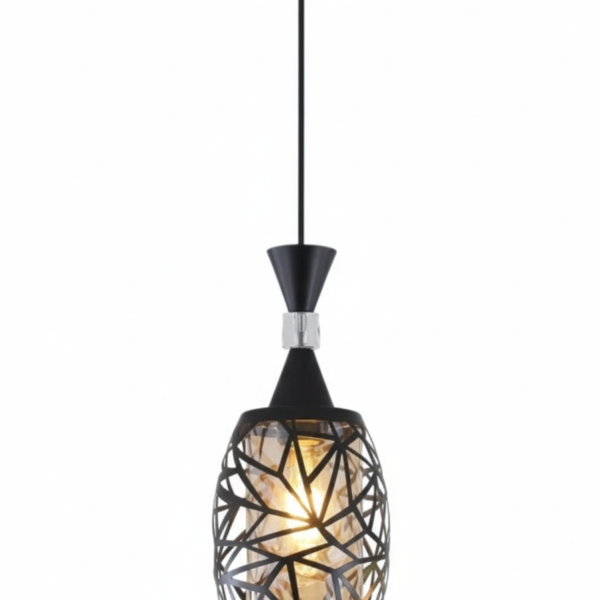 Black Geometric Vase Pendant with Crystal Insert