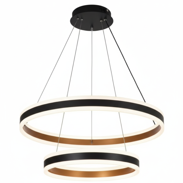 LED Black & Copper Dual Ring Tiered Pendant