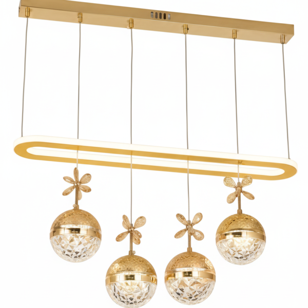 LED Gold Bar & Crystal Ball Island Pendant