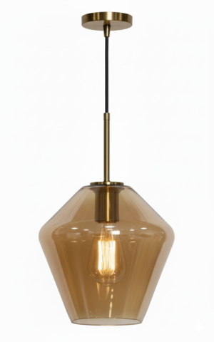 Amber Faceted Diamond Glass Pendant