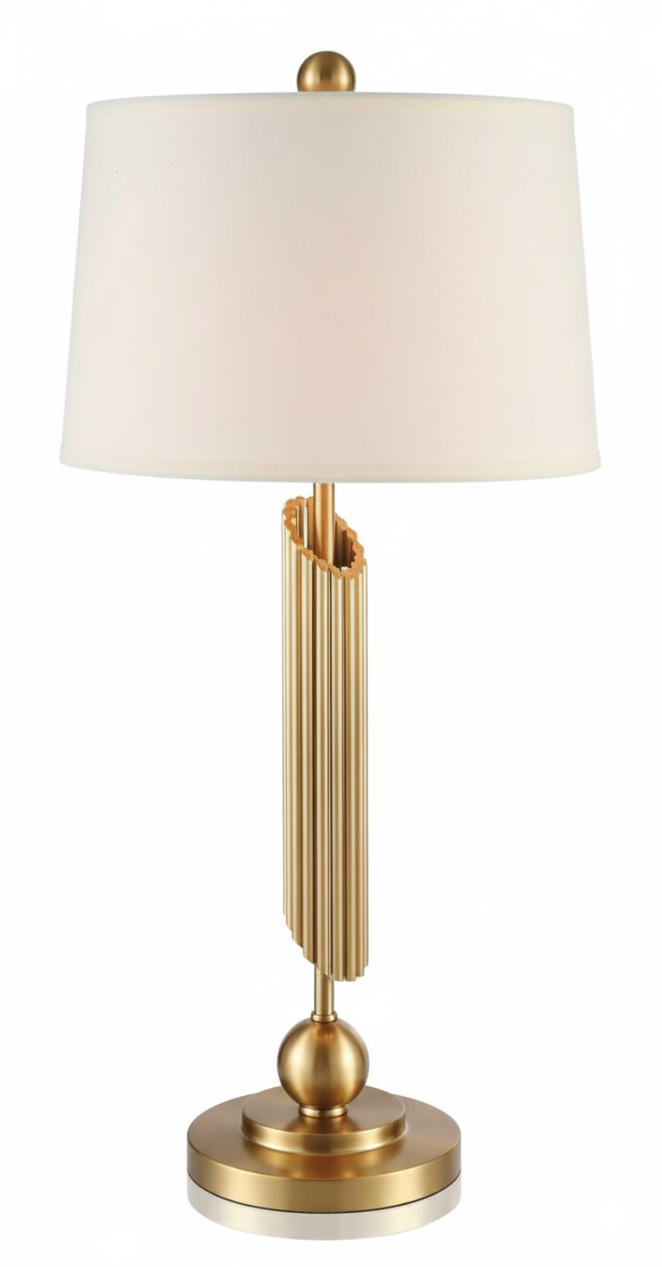 Gold Pillar Table Lamp with White Shade