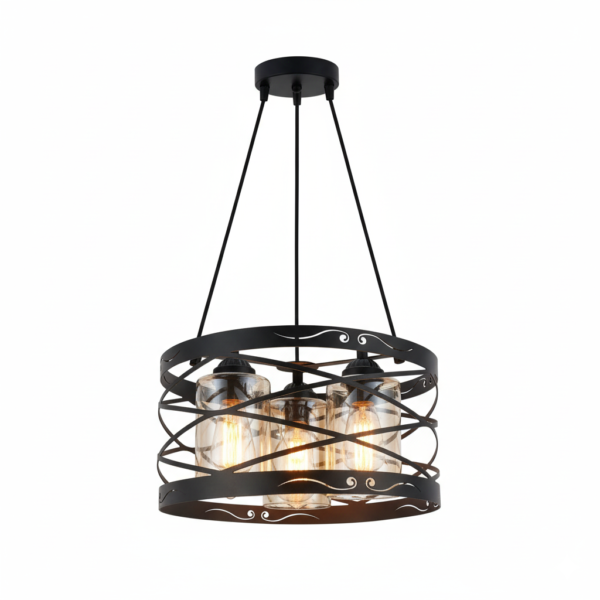 Industrial Black 3-Bulb Drum Pendant