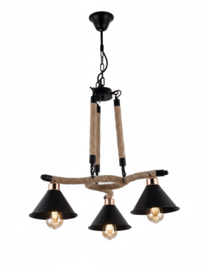 3-Light Hemp Rope Chandelier with Cone Shades