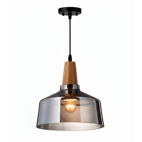 Smoked Glass & Wood Farmhouse Pendant