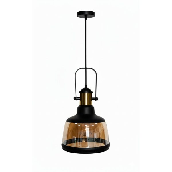 Industrial Black & Amber Glass Bell Pendant