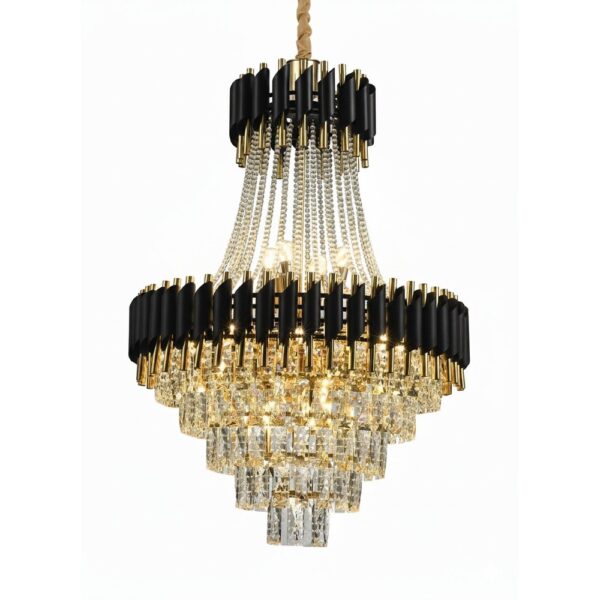Grand Black & Gold Crystal Cascade Chandelier 800mm