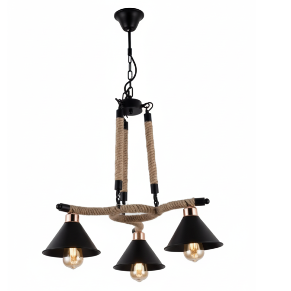 3-Light Hemp Rope Chandelier with Cone Shades